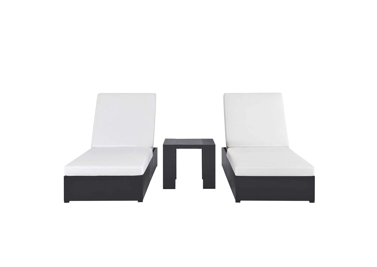 EEI-6673-GRY-WHI Tahoe 3-Piece Outdoor Patio Powder-Coated Aluminum Chaise Lounge Set By Modway