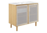 EEI-6678-WHI-OAK Calla 36" Perforated Metal Bathroom Vanity By Modway