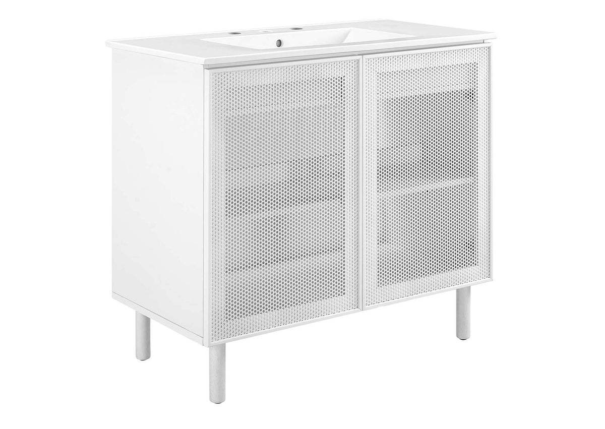 EEI-6678-WHI-WHI Calla 36" Perforated Metal Bathroom Vanity By Modway