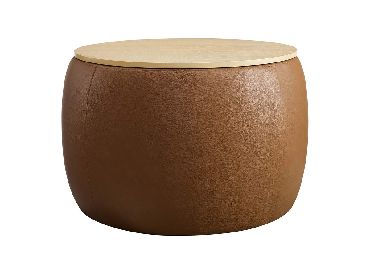 EEI-6687-TAN Perla Round Vegan Leather Storage Ottoman By Modway