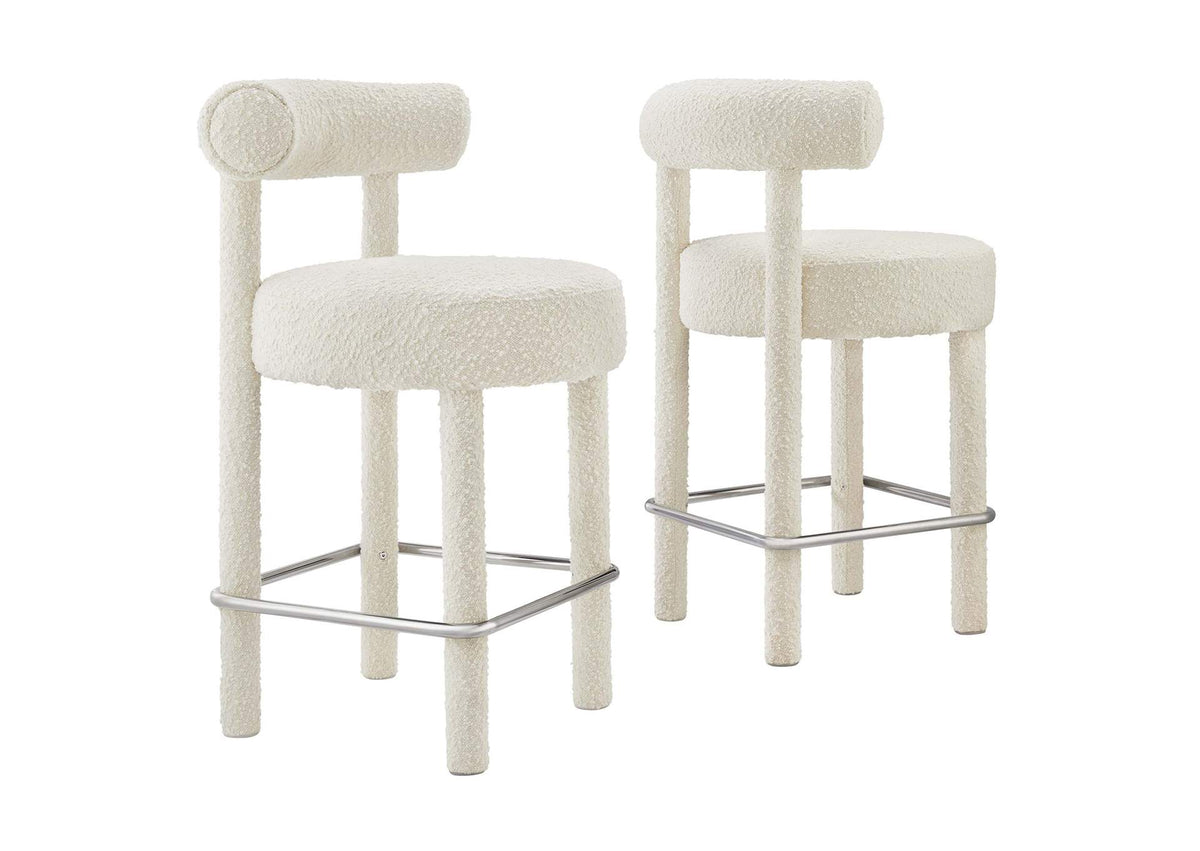 EEI-6707-IVO-SLV Toulouse Boucle Fabric Counter Stool Set Of 2 By Modway