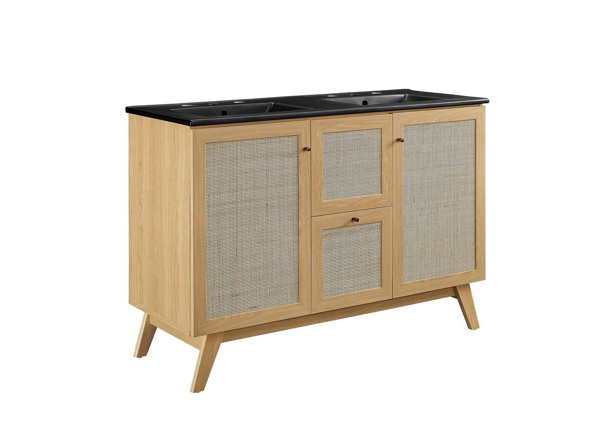 EEI-6722-OAK-BLK Soma 48" Double Sink Bathroom Vanity By Modway