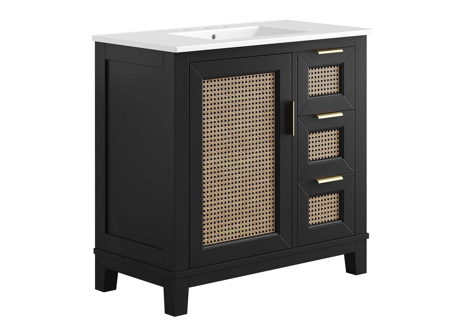 EEI-6725-BLK-WHI Dixie 36" Solid Wood Bathroom Vanity Cabinet By Modway
