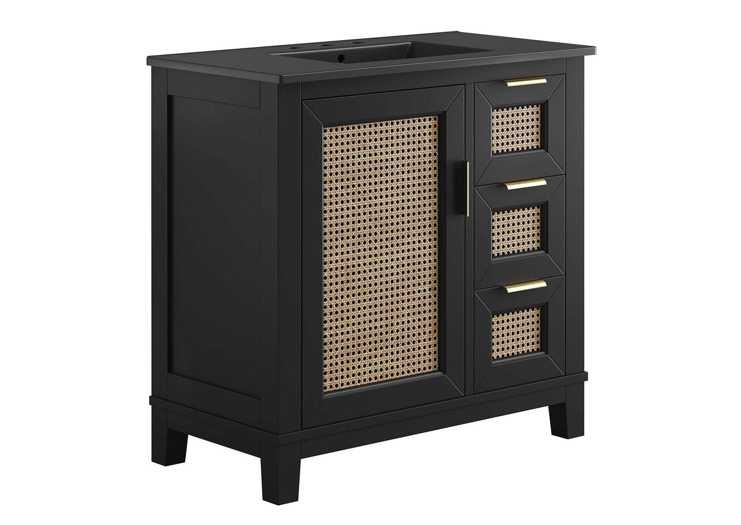 EEI-6726-BLK-BLK Dixie 36" Solid Wood Bathroom Vanity Cabinet By Modway