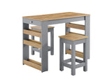EEI-6730-OAK-GRY Galley 3-Piece Kitchen Island And Stool Set By Modway