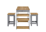 EEI-6730-OAK-GRY Galley 3-Piece Kitchen Island And Stool Set By Modway