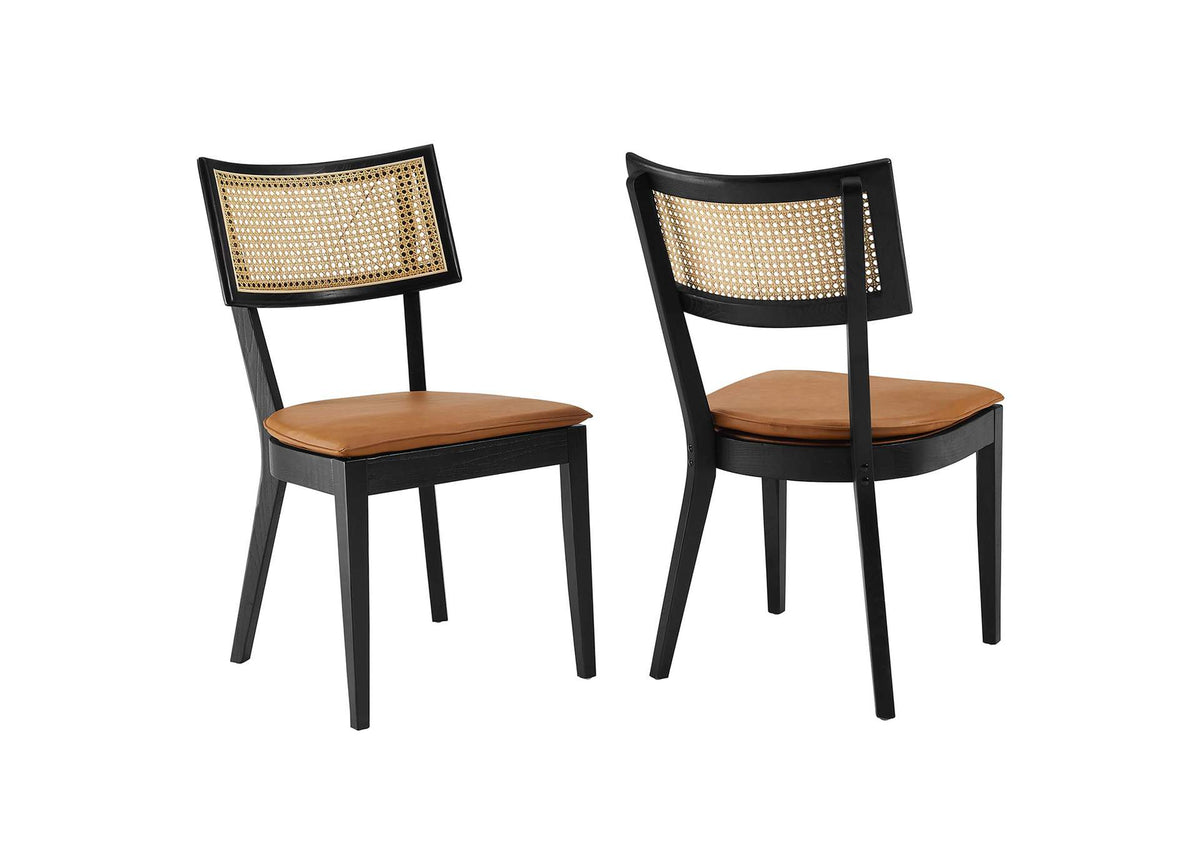 EEI-6732-BLK-TAN Caledonia Vegan Leather Upholstered Wood Dining Chairs Set Of 2 By Modway