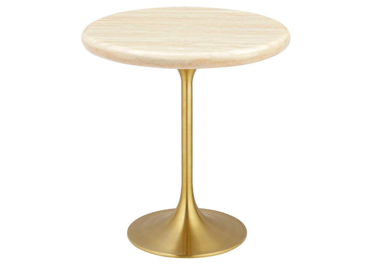 EEI-6746-GLD-TRA Lippa 20" Round Faux Travertine Side Table By Modway