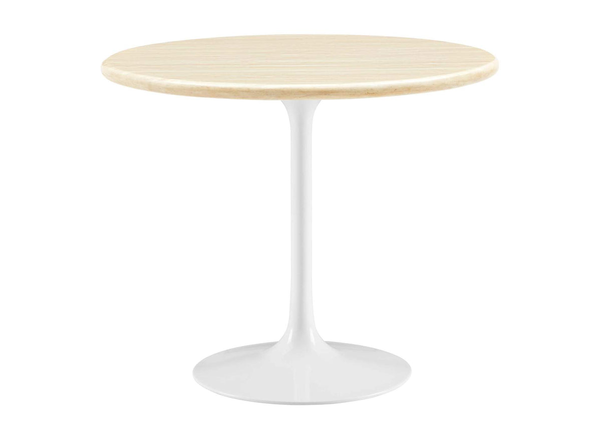 EEI-6748-WHI-TRA Lippa 36" Round Faux Travertine Dining Table By Modway