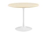 EEI-6748-WHI-TRA Lippa 36" Round Faux Travertine Dining Table By Modway