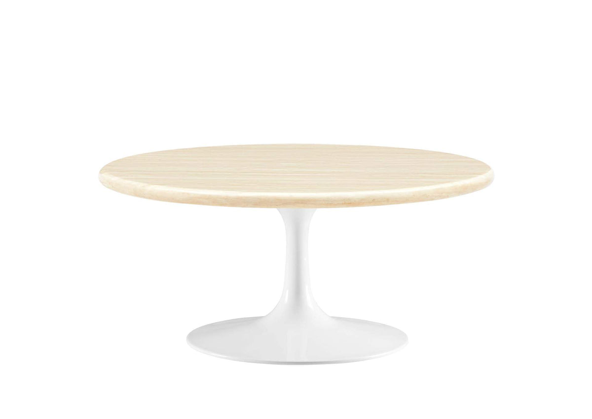 EEI-6749-WHI-TRA Lippa 36" Round Faux Travertine Coffee Table By Modway