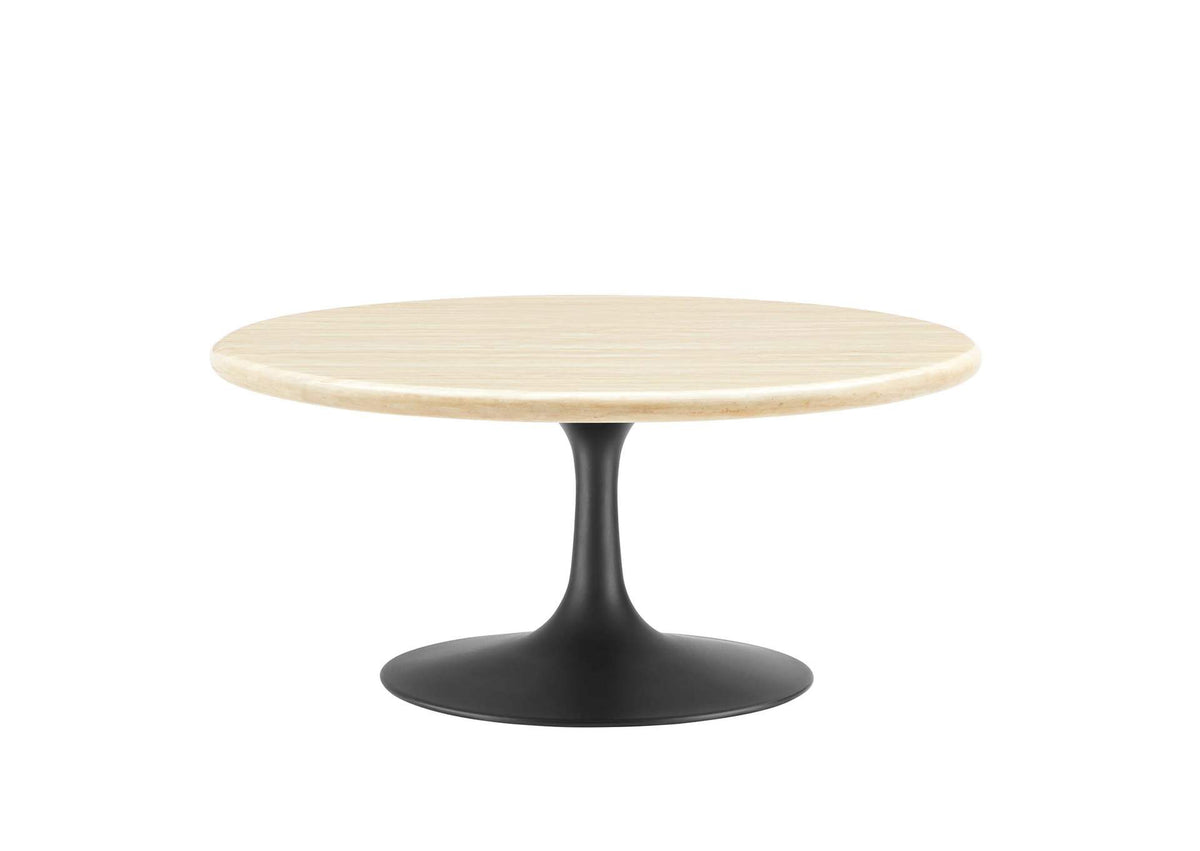 EEI-6751-BLK-TRA Lippa 36" Round Faux Travertine Coffee Table By Modway