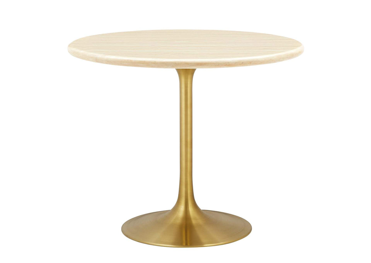 EEI-6752-GLD-TRA Lippa 36" Round Faux Travertine Dining Table By Modway