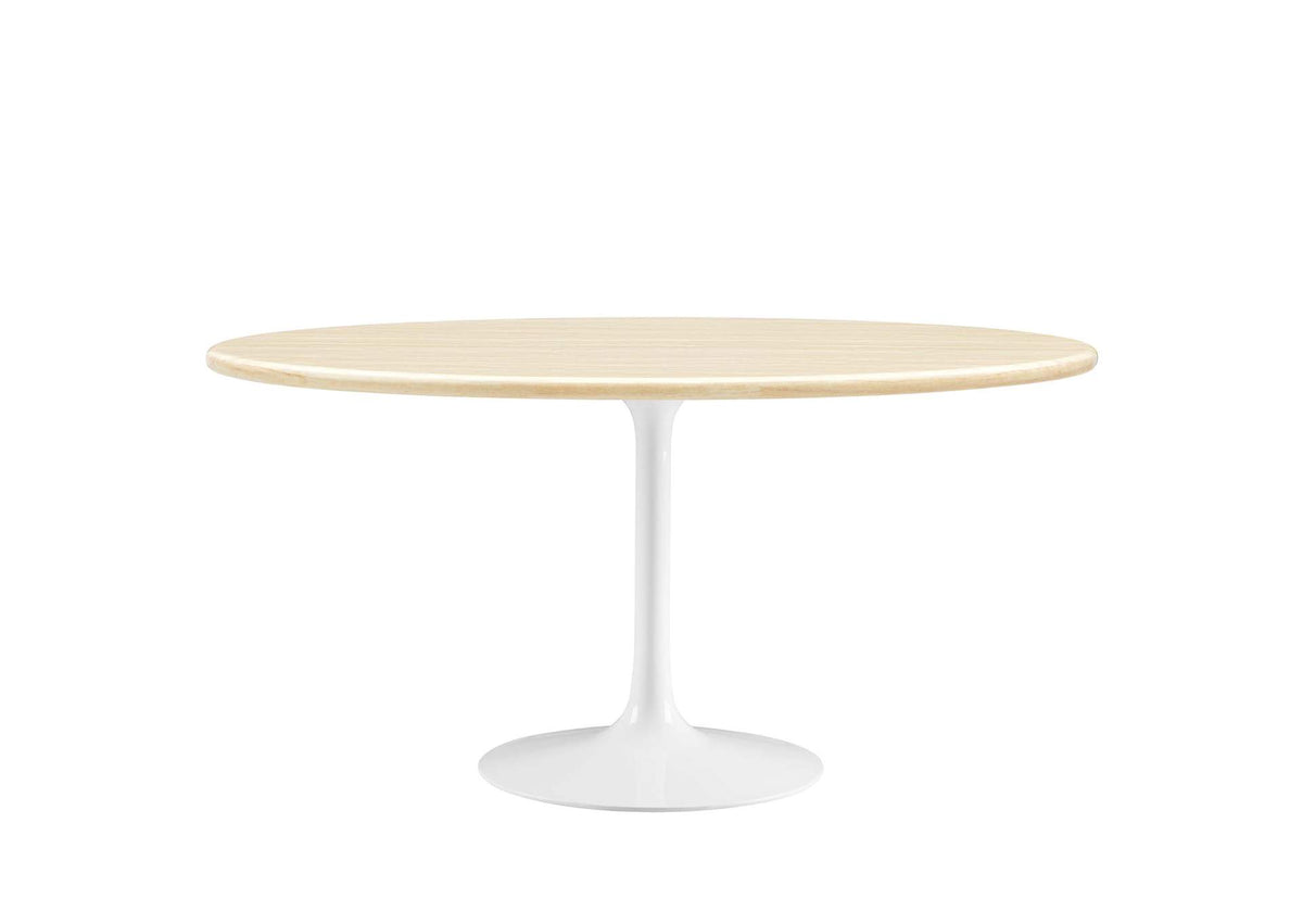 EEI-6757-WHI-TRA Lippa 60" Oval Faux Travertine Dining Table By Modway