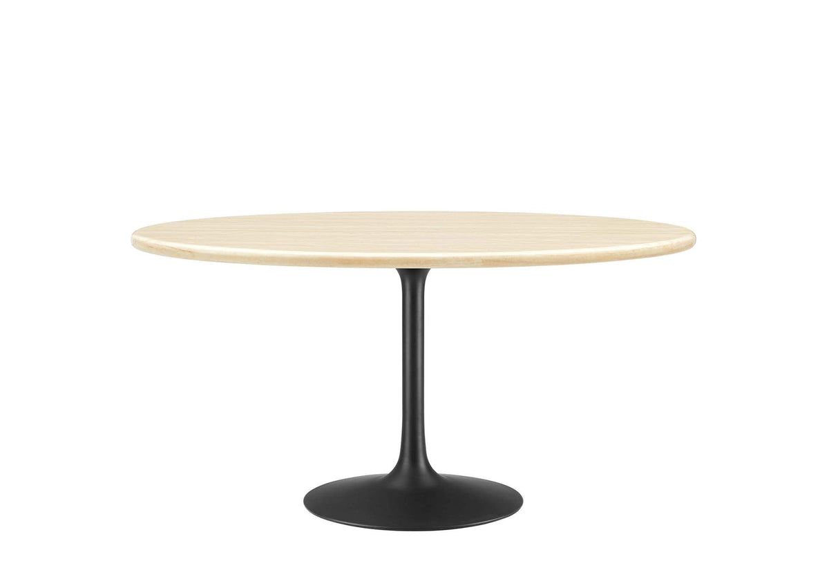 EEI-6758-BLK-TRA Lippa 60" Oval Faux Travertine Dining Table By Modway
