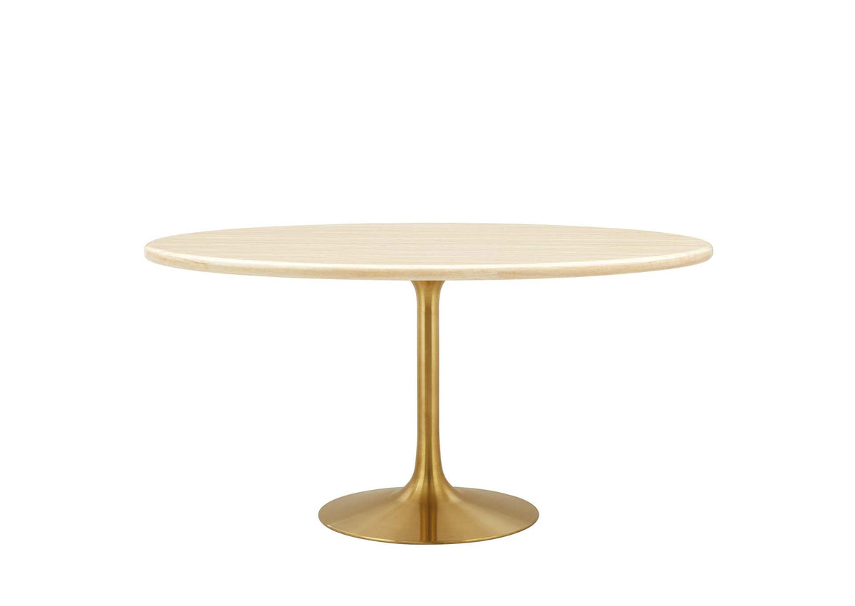 EEI-6759-GLD-TRA Lippa 60" Oval Faux Travertine Dining Table By Modway
