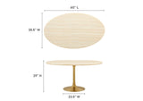 EEI-6759-GLD-TRA Lippa 60" Oval Faux Travertine Dining Table By Modway