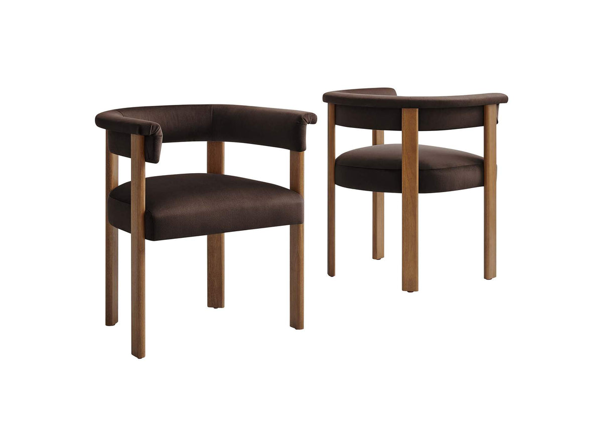 EEI-6775-CHB-DBR Imogen Performance Velvet Barrel Dining Chairs Set Of 2 By Modway