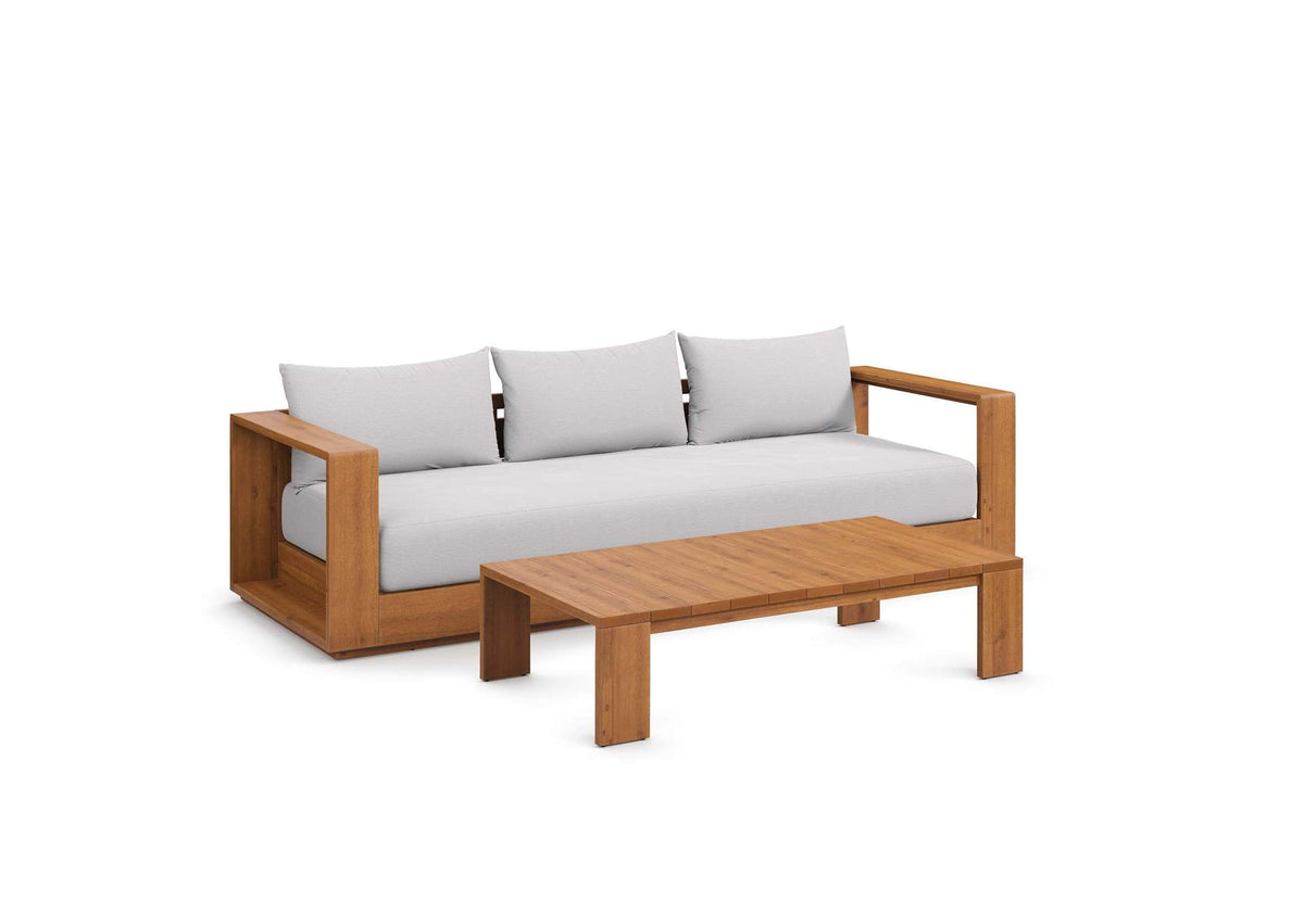 EEI-6799-NAT-LGR Tahoe 2-Piece Outdoor Patio Acacia Wood Sofa And Coffee Table Set By Modway