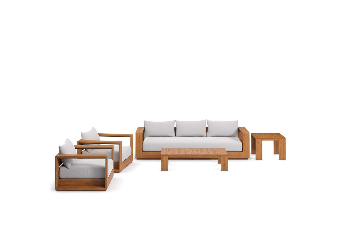 EEI-6801-NAT-LGR Tahoe 5 Piece Outdoor Patio Acacia Wood Furniture Set By Modway