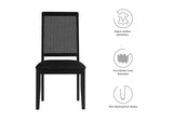 EEI-6802-BLK-BLK-BLK Arlo Vegan Leather Upholstered Faux Rattan And Wood Dining Side Chairs Set Of 2 By Modway