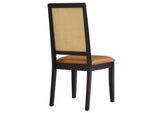 EEI-6802-BLK-NAT-TAN Arlo Vegan Leather Upholstered Faux Rattan And Wood Dining Side Chairs Set Of 2 By Modway