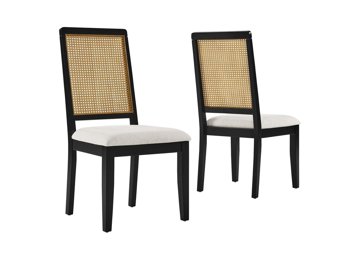 EEI-6803-BLK-NAT-HEI Arlo Faux Rattan And Wood Dining Side Chairs Set Of 2 By Modway