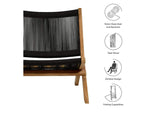 EEI-6808-NAT-BLK Vienna Outdoor Patio Teak And Rope Folding Accent Lounge Chair By Modway