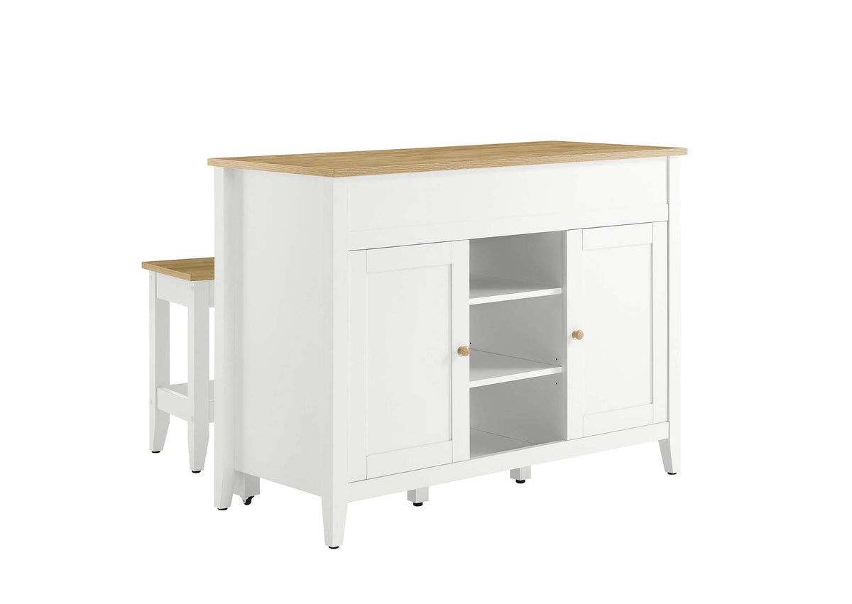 EEI-6894-OAK-WHI Garland 3-Piece Kitchen Island And Stool Set By Modway