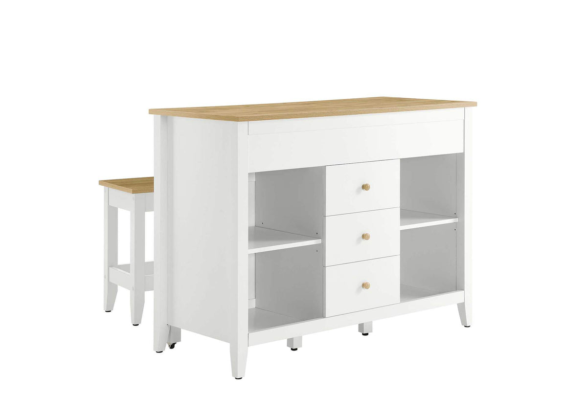 EEI-6895-OAK-WHI Farmstead 3-Piece Kitchen Island And Stool Set By Modway