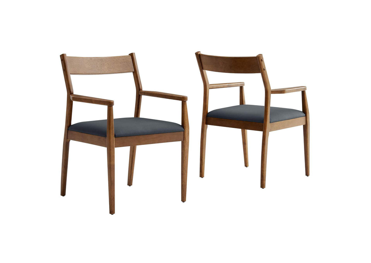 EEI-6915-WAL-BLK Solara Vegan Leather Wood Dining Armchairs Set Of 2 By Modway