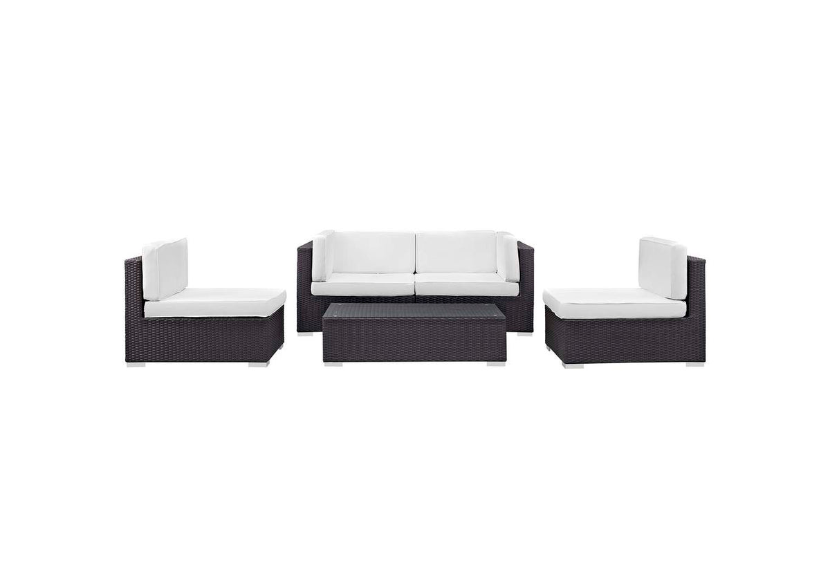 EEI-694-EXP-WHI-SET Camfora 5 Piece Outdoor Patio Sectional Set By Modway