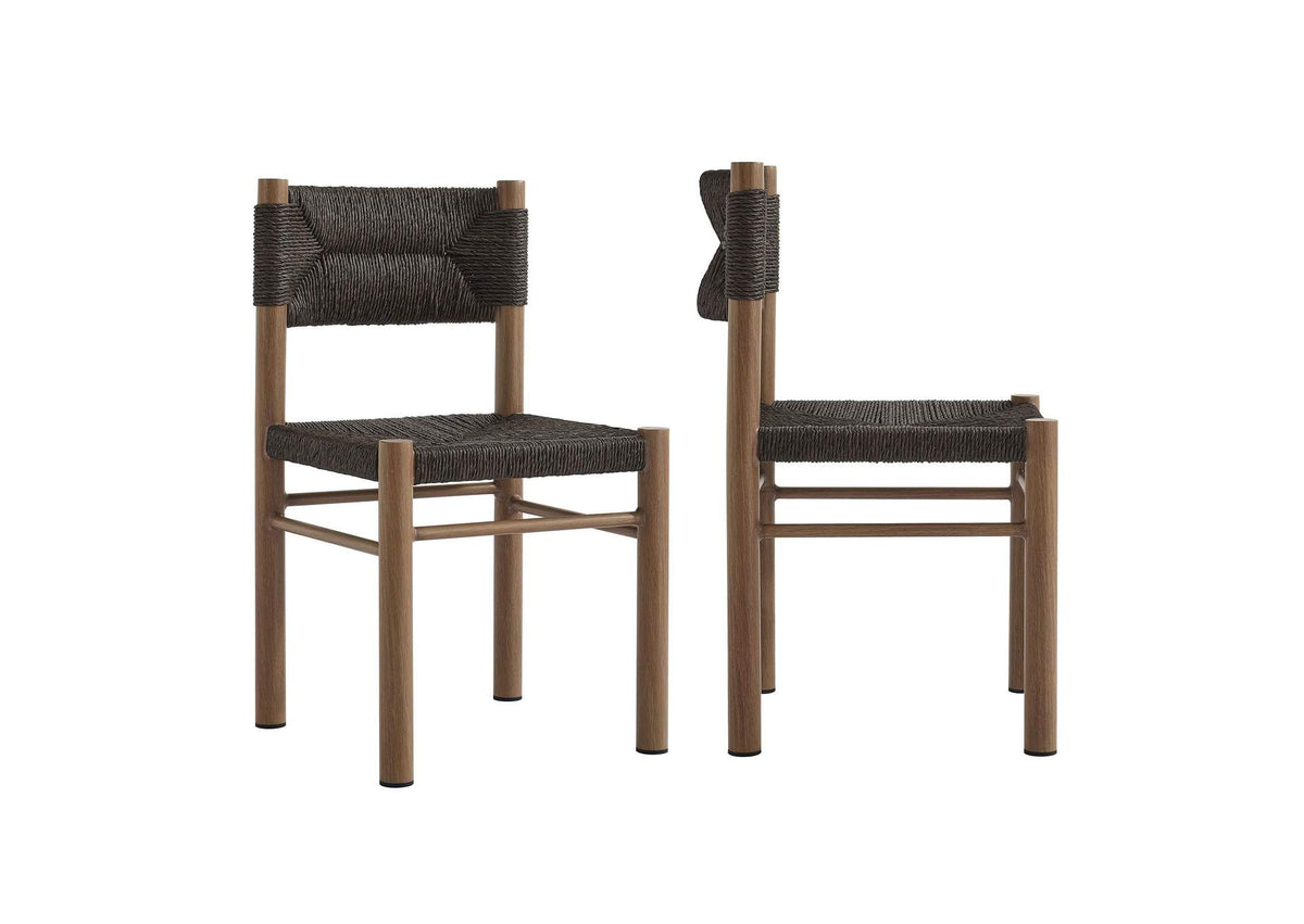 EEI-6982-WAL Parkland Outdoor Patio Rattan And Aluminum Dining Side Chairs Set Of 2 By Modway