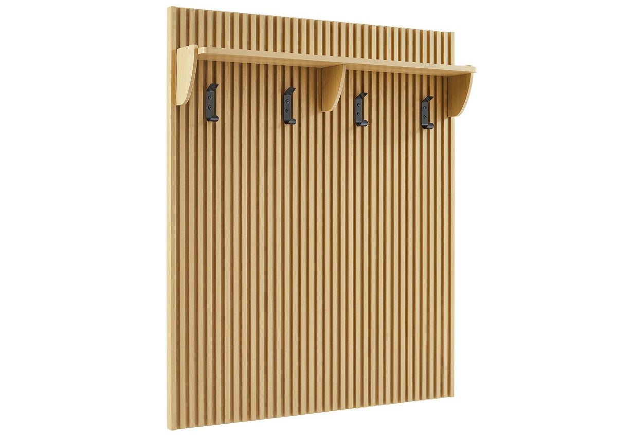 EEI-7472-OAK Render Fluted Coat Rack Panel With Shelf By Modway