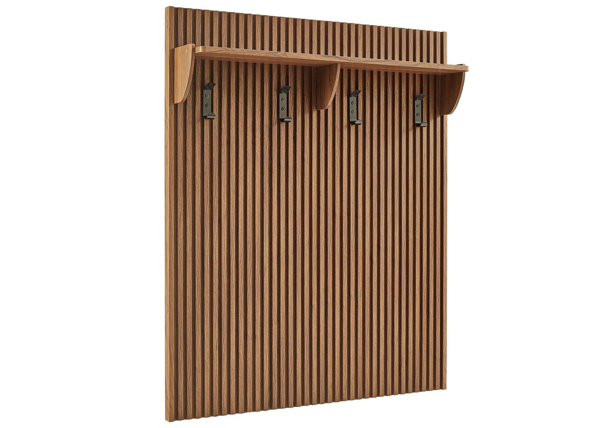 EEI-7472-WAL Render Fluted Coat Rack Panel With Shelf By Modway