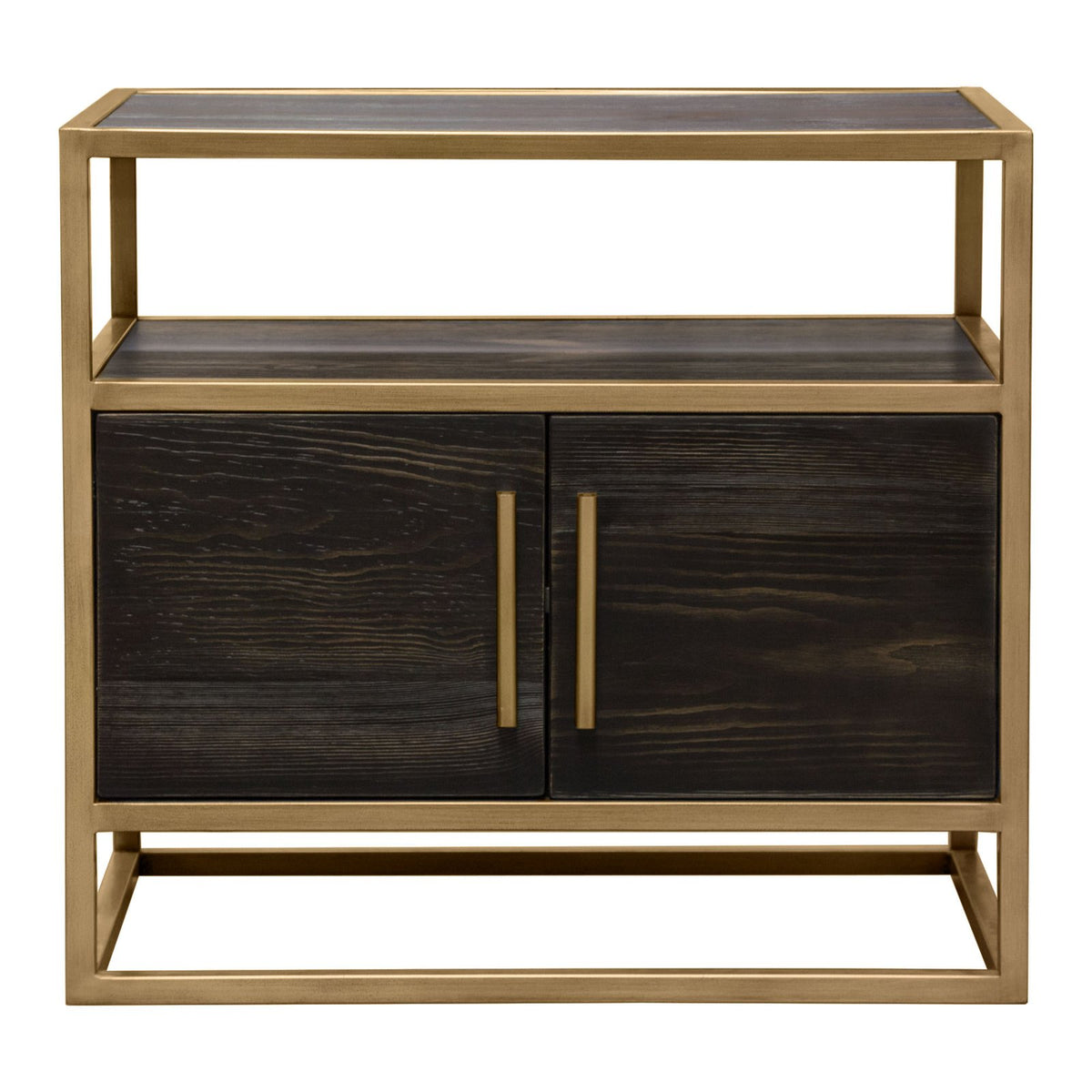 Empire 2-Door End Table in Dark Brown Veneer w/ Hand brushed Gold Metal Frame