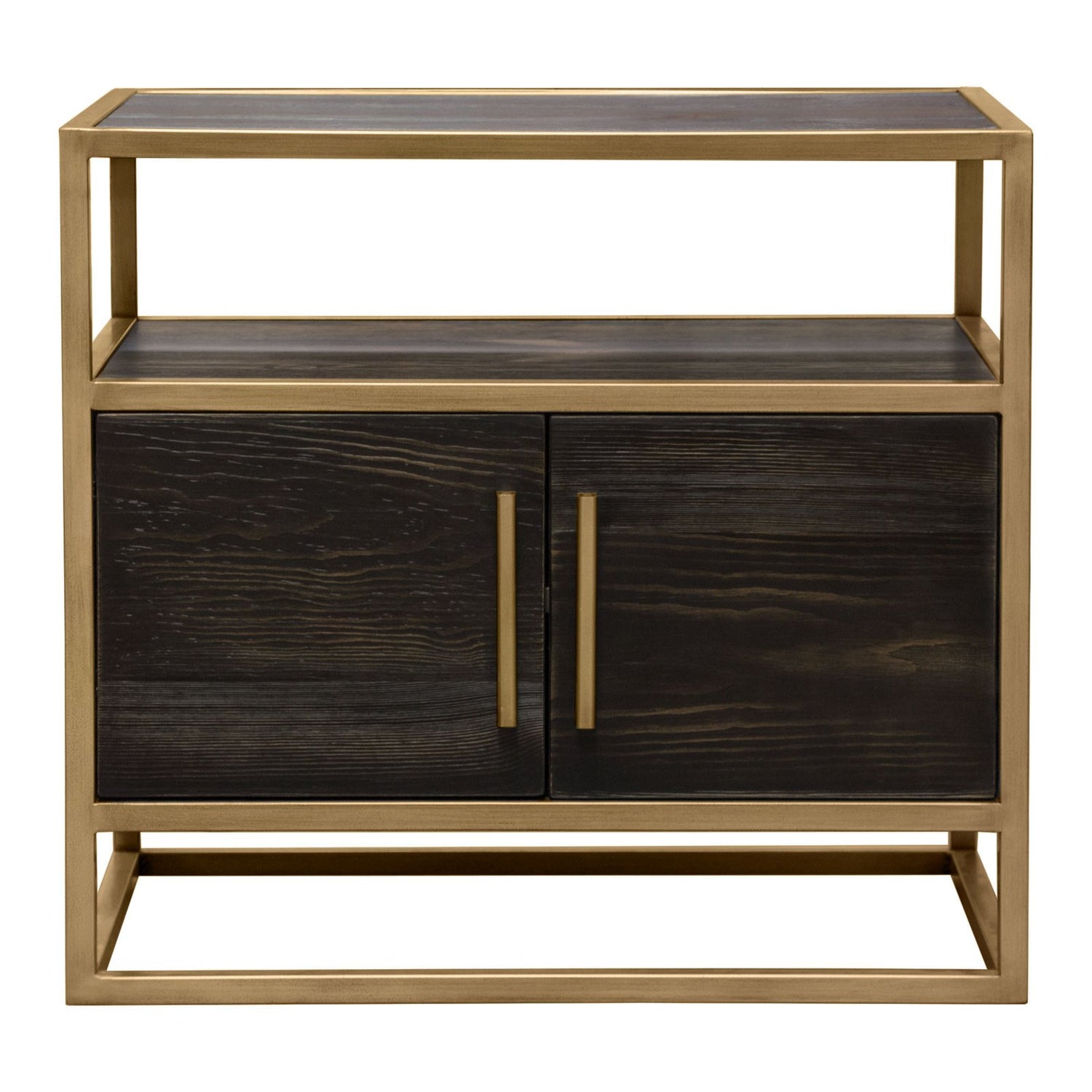 Empire 2-Door End Table in Dark Brown Veneer w/ Hand brushed Gold Metal Frame