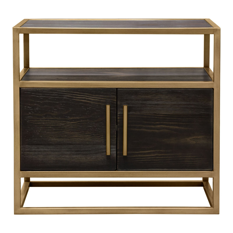 Empire 2-Door End Table in Dark Brown Veneer w/ Hand brushed Gold Metal Frame