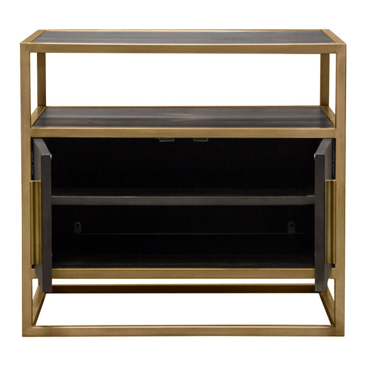 Empire 2-Door End Table in Dark Brown Veneer w/ Hand brushed Gold Metal Frame