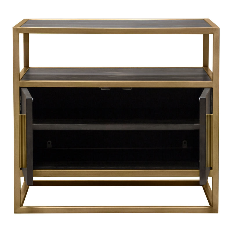 Empire 2-Door End Table in Dark Brown Veneer w/ Hand brushed Gold Metal Frame