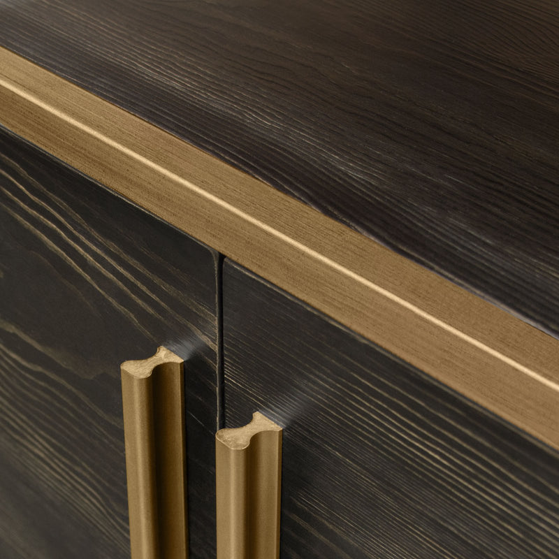 Empire 2-Door End Table in Dark Brown Veneer w/ Hand brushed Gold Metal Frame