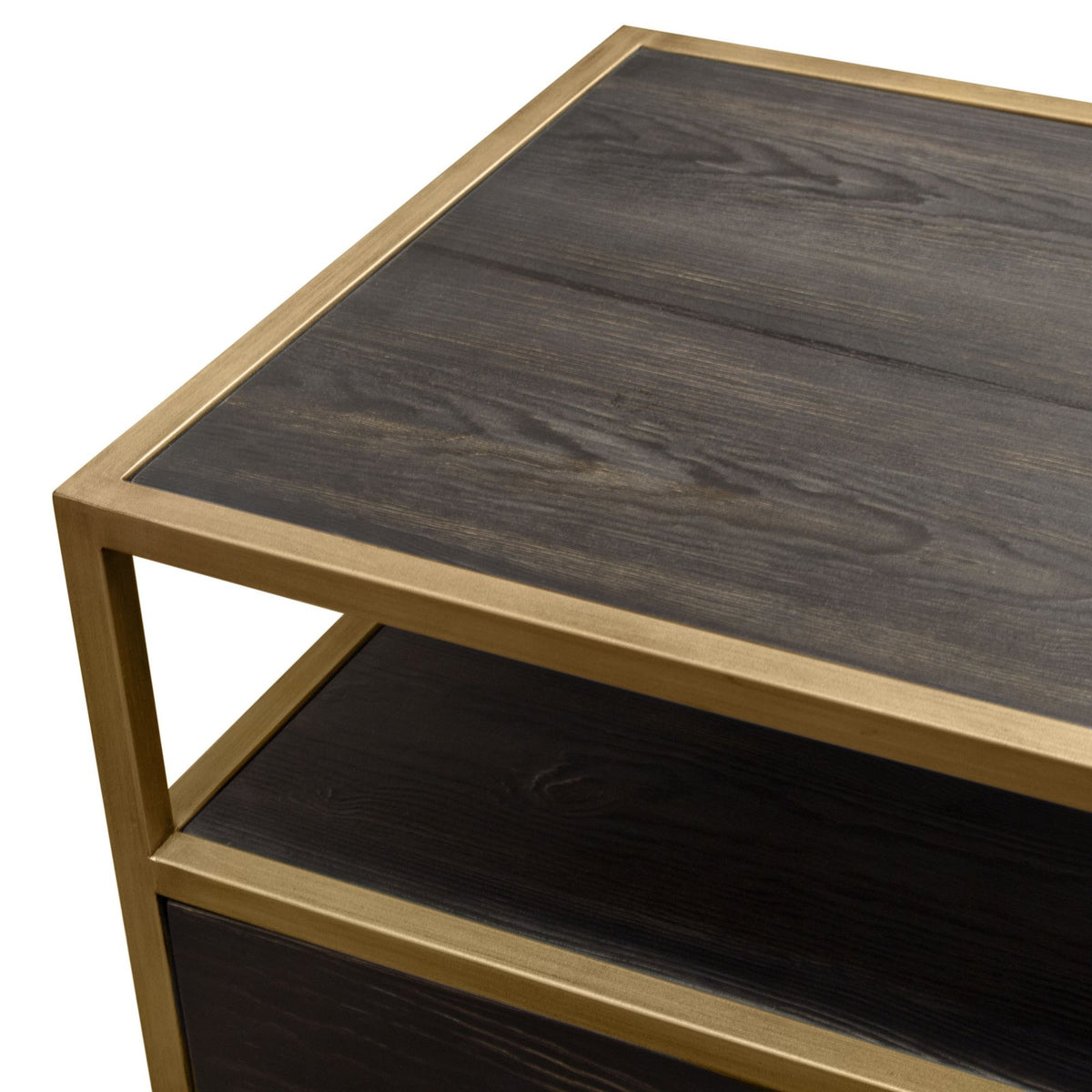 Empire 2-Door End Table in Dark Brown Veneer w/ Hand brushed Gold Metal Frame