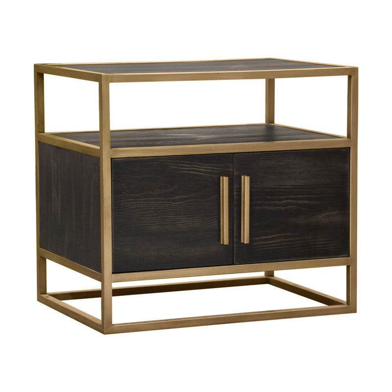 Empire 2-Door End Table in Dark Brown Veneer w/ Hand brushed Gold Metal Frame