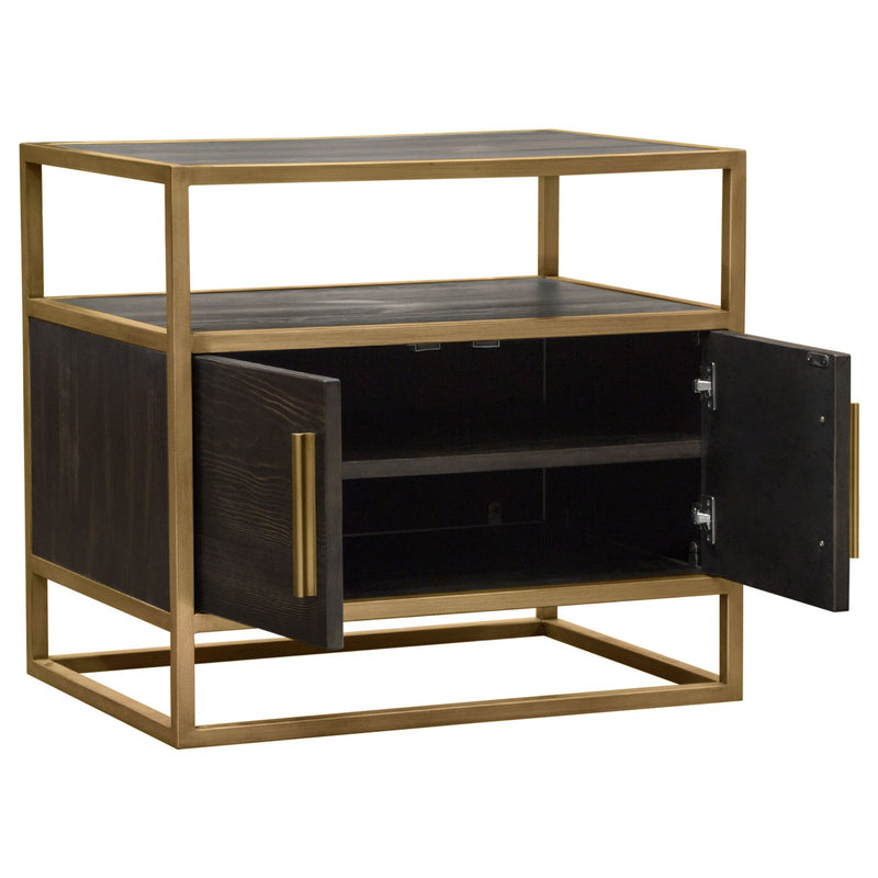 Empire 2-Door End Table in Dark Brown Veneer w/ Hand brushed Gold Metal Frame