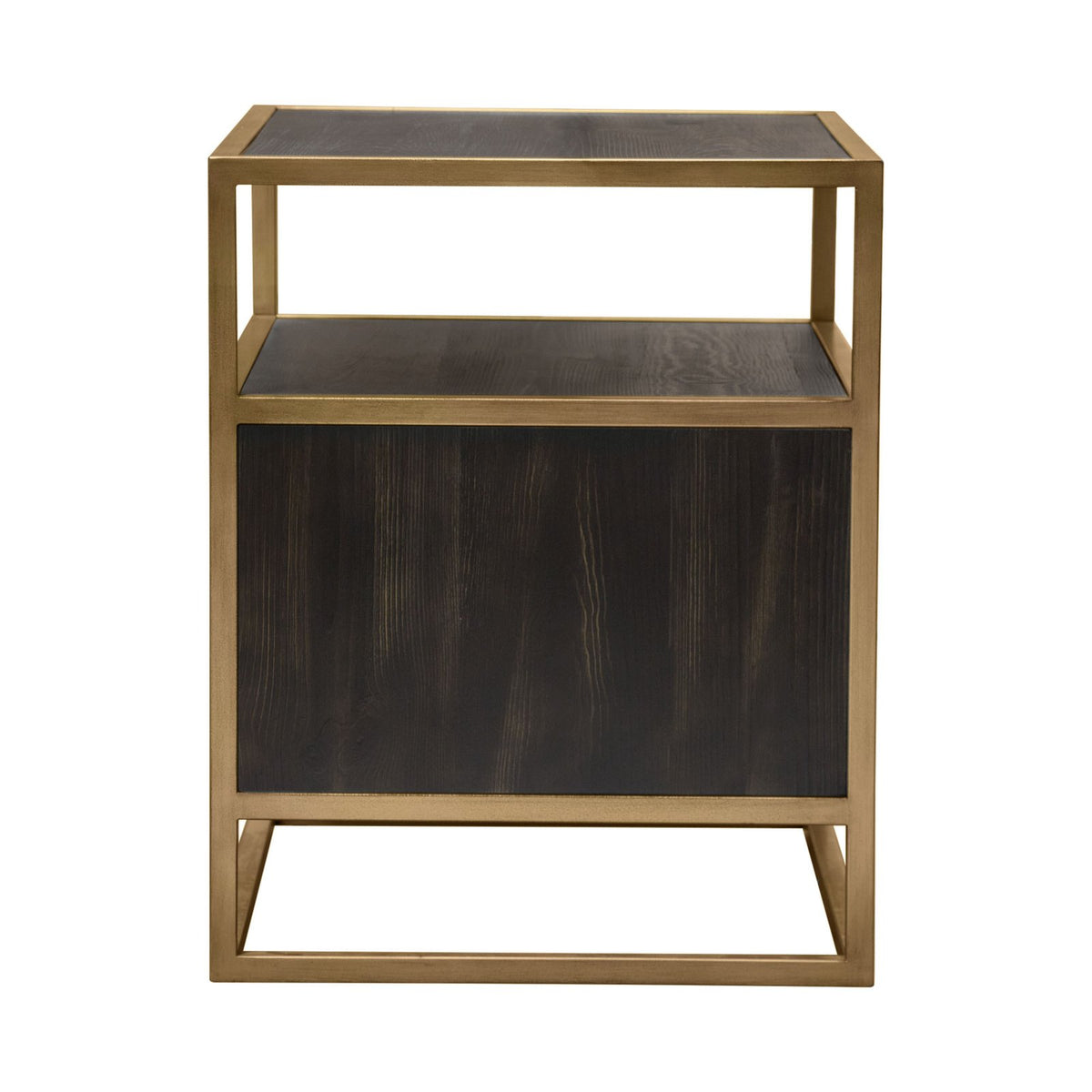 Empire 2-Door End Table in Dark Brown Veneer w/ Hand brushed Gold Metal Frame