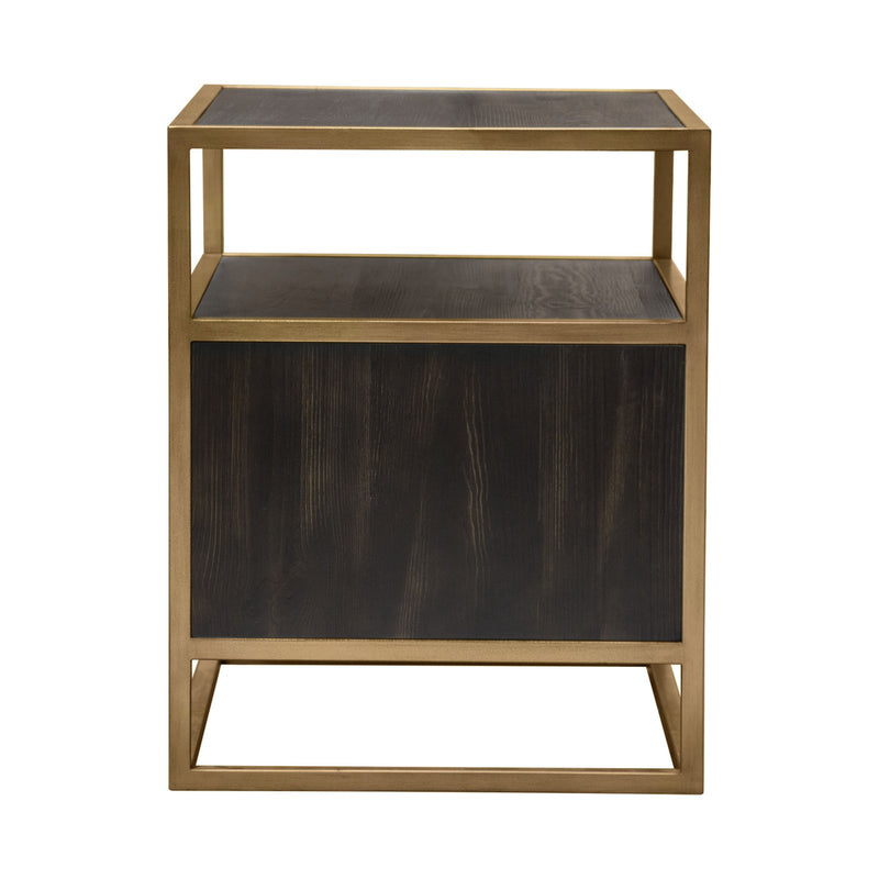 Empire 2-Door End Table in Dark Brown Veneer w/ Hand brushed Gold Metal Frame