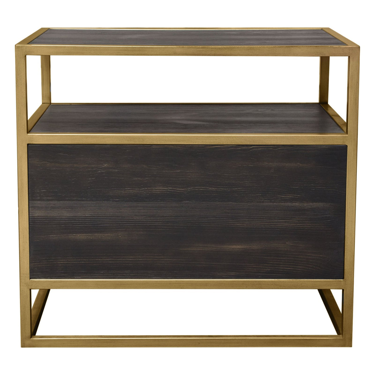 Empire 2-Door End Table in Dark Brown Veneer w/ Hand brushed Gold Metal Frame