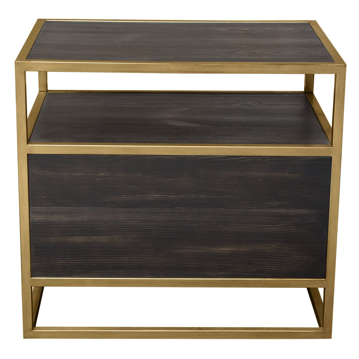 Empire 2-Door End Table in Dark Brown Veneer w/ Hand brushed Gold Metal Frame