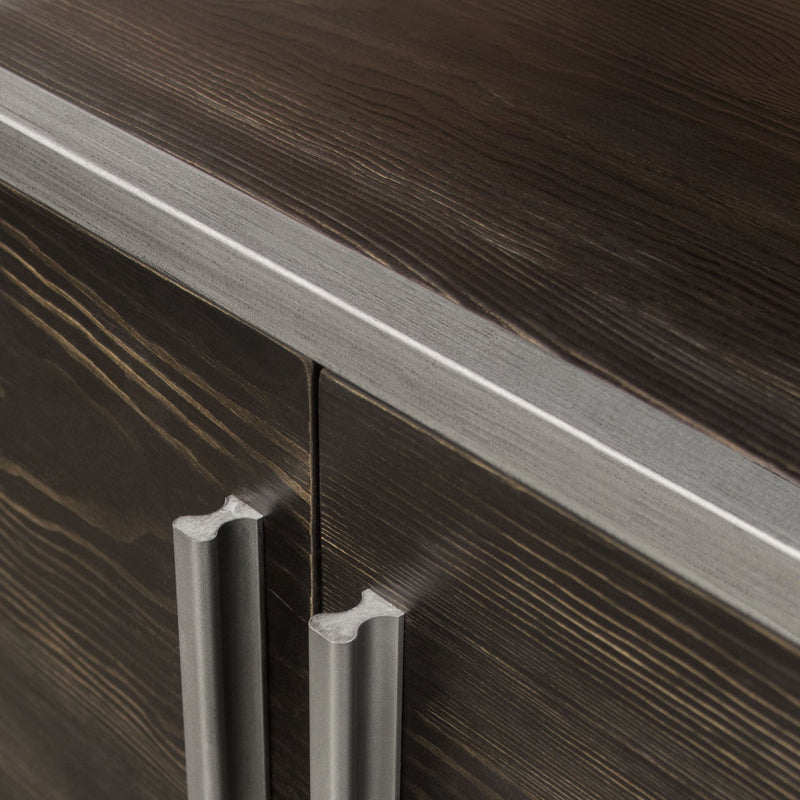 Empire 2-Door End Table in Dark Brown Veneer w/ Hand brushed Silver Metal Frame