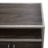 Empire 2-Door End Table in Dark Brown Veneer with Hand brushed Silver Metal Frame, view 6